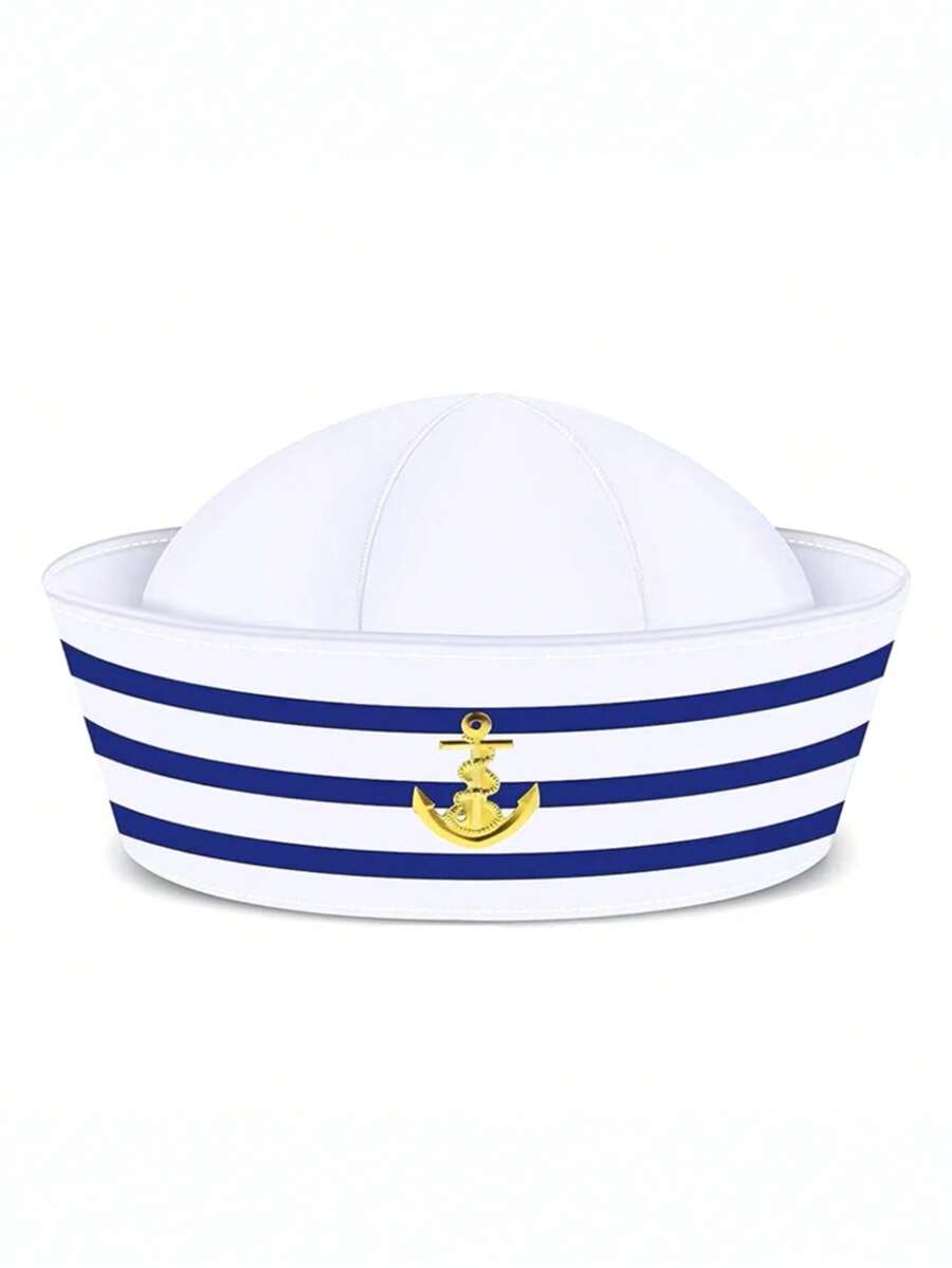 4/2/1 blau gestreifter Matrosenhut mit rundem Oberteil ohne Kragen, Marine-Hut für Spaß, Partys, Feiertage, Halloween