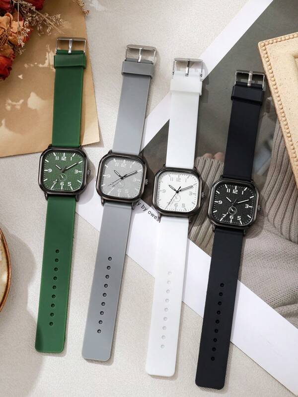 1 pieza Reloj de pulsera de cuarzo con diseño geométrico simple para mujer, reloj de banda de silicona digital de moda, adecuado como regalo para el Día de Acción de Gracias, Día del Maestro, graduación de estudiantes, cumpleaños