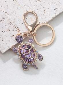 Cute Sea Turtle Keychain Lightweight Skeleton Design Full Colorful Rhinestone Inlaid Animal Turtles Charms Dangle Keyring Jewelry Metal Alloy Car Key Holder Handbag Backpack Ornament Accessories Gift For Friends