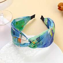 1pc French Painting Knotted Cross Headband For Women, Vintage Wide Hairband Design Sense Crimped Hair Clip Elegant Korean Style Hair Accessory Hair Hoop