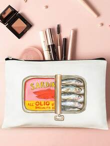 1 Pc Vintage Sardine Can Clutch Bag.Retro Kitchen-Inspired Women's Canvas Bag.Playful Sardine Print Purse Featuring. Unique Statement Accessory For Casual Outings And Themed Parties.Perfect Travel Accessories And Travel Essentials.Vacation Summer Holiday Back To School School Stuff Bag For School Travel Bag For Women Makeup Bag For Travel - White - View 1