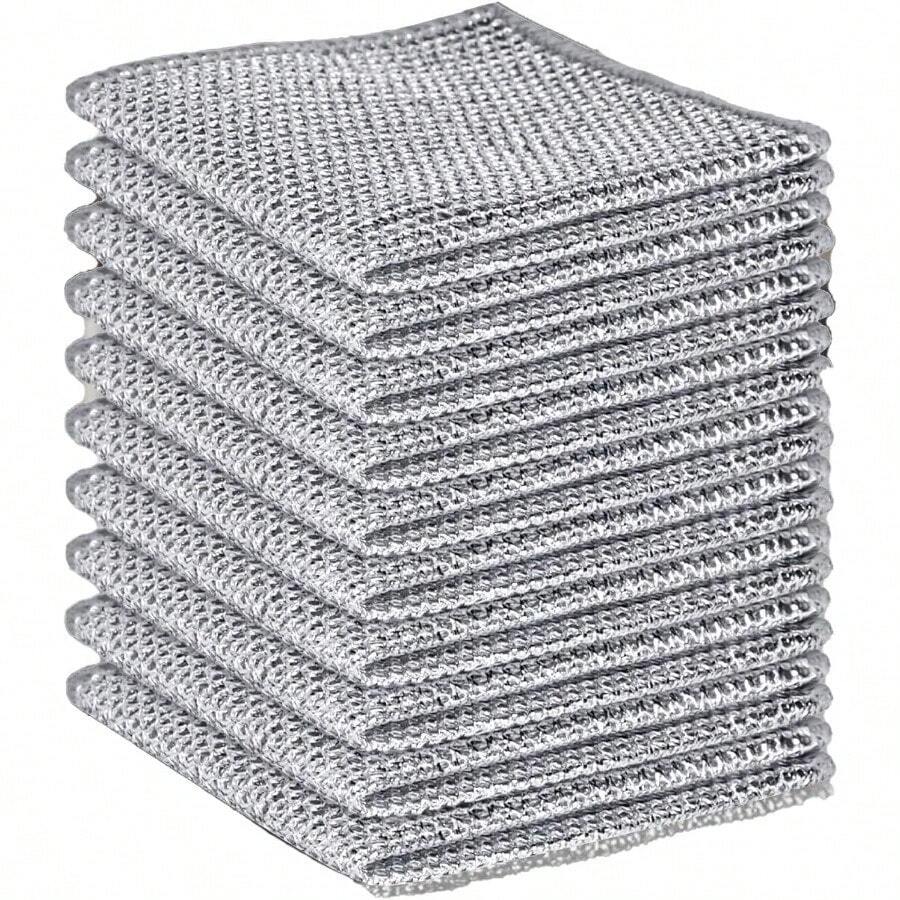 10 Piezas Paños de lavar platos de metal de 2 capas, sin rayones ni olores, multiusos para lavar platos de cocina, limpiar fregaderos, estufas, tanto para limpieza en seco como húmeda. Dimensiones varias. - Plateado - Ver 1