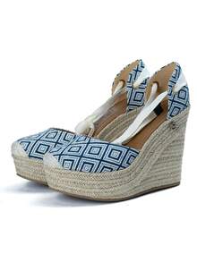 Women Platforms & Wedge Sandals - Blue and White - View 3