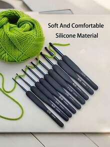 9pcs 14cm Hook And Crochet Tools Complete Set, Hand-Made Soft-Handled Woolen Sweater, Woven Bag, Stainless Steel Hook And Crochet Kit, Hook And Crochet Supplies - Blue - View 5