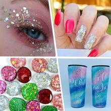 Holographic Chunky Glitter, Set Of 12, Licool Craft Glitter For Resin Art Crafts, Cosmetic Glitter For Nail Body Face Eye, Epoxy Resin Sequin Flake Sparkle For Slime Tumbler Jewelry Making