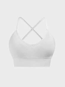 1-Piece Women's Seamless Knit Ribbed Sexy Bra, Wireless Cross Strap Backless Sports Bra - White - View 9