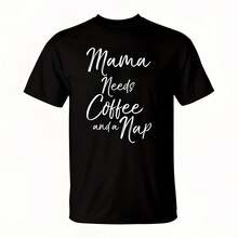 Mama-Needs-Coffee-And-A-Nap-Fun-Cute-Caffeine-Tired-T-Shirt-20211004223836-E1jsg2j2Wo's 220g Thick Cotton T-Shirt With Butterfly Print Pattern, Suitable For Girls And Wo's Short Sved Round Neck Inspirational Shirt, Cute Aesthetic Y2K Style Summer Top, Suitable For Outdoor, Family, Work Or Street Wear Casual Loose Daily T-Shirt - 黑色 - 查看 1