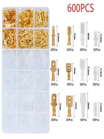 270pcs/600pcs Quick Splice Wire Terminal Connectors, 2.8/4.8/6.3mm Male Female Wire Spade Connector Quick Wire Crimp Terminal Block With Insulating Sleeve Assortment Kit