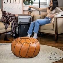 Moderner Faux Leather Pouf Unstuffed Ottoman Moroccan Footstool, Floor Footrest Cushion, Storage Solution - Natural Brown Color-Cb - Pumpkin - View 10