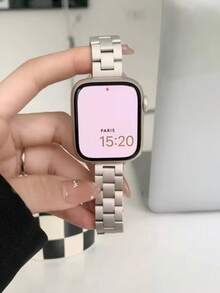1件中性合金3珠錶帶，兼容 44mm、40mm、45mm、41mm、38mm、46mm、42mm，純色金屬質感，時尚百搭，適用於 Series 11、10、9、8、SE、7、6、5、4、3、Ultra 2、49mm 及其他型號，女性返校禮物 - 星光色 - 查看 9