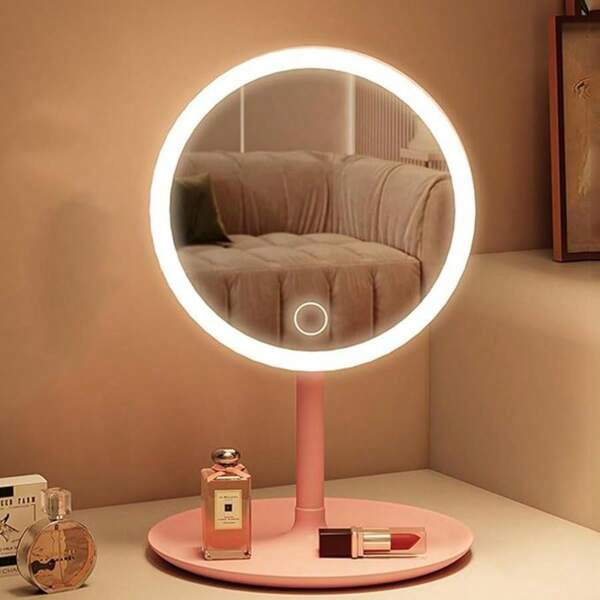 Espejo de maquillaje LED regulable, inteligente con 3 colores de luz ajustables y brillo ajustable, de pantalla táctil de un solo botón recargable por USB, espejo giratorio de 180 grados, desmontable y portátil con bandeja de almacenamiento. Espejo de belleza electrónico para el dormitorio, el baño, la mesita de noche o el dormitorio estudiantil, adecuado como regalo para el Día de la Madre, cumpleaños o para mujeres, para crear un rostro hermoso