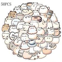 50 件可爱简约猫咪贴纸乙烯基美学贴纸剪贴簿、日记、保险杠、滑板、水瓶、卡通、安全帽、汽车贴纸和贴花、学校用品、返校 - 彩色 - 查看 1
