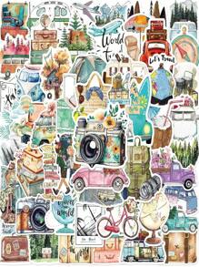 52pcs Boho Style Outdoor Travel Stickers, Suitable For Multiple Scenarios Decoration, Office Desktop Student Stationery Decoration, Laptop, Phone, Luggage, Water Cup, Storage Box Decoration, Birthday & Holiday Gifts, Home Decor Self-Adhesive Stickers (Random Style Delivery)