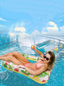 1 buc. Rând plutitor gonflabil cu imprimeu de frunze de fructe pătrate de vară, canapea gonflabilă cu spătar pentru adulți din PVC, placă plutitoare gonflabilă pentru piscină, pat plutitor gonflabil pentru piscină distractivă, scaun plutitor gonflabil pliabil, produse de agrement și divertisment acvatic pentru petreceri de carnaval la piscină, potrivit pentru petreceri la piscină, lac, râu, vacanță la mare, alegere ideală pentru sporturi de agrement acvatic, articole esențiale pentru plajă, accesorii pentru plajă