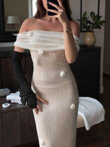 修身露肩碎花长裙，优雅浪漫，适合婚礼派对、夏季海滩度假、万圣节装扮，以及情人节、新年、年末、圣诞派对等各种场合。 - 白色 - 查看 5