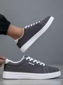 Giày thể thao nam mới 2025 Giày thời trang nam Giày thường đẹp Giày buộc dây Giày trượt ván Giày thể thao nam Giày nam đường phố cá tính - Xám - Xem 3