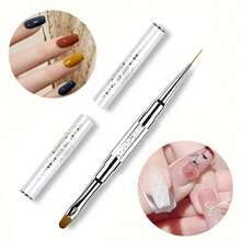 双头美甲笔，法式美甲及延长胶线笔，带水钻手柄，美甲沙龙专用美甲设计工具 - 白色 - 查看 6
