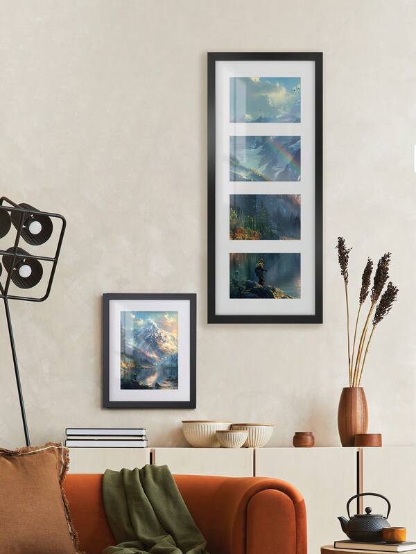 Multi-Photo Frame, Classic Black/Matte White/Natural Wood, Suitable For 4x6 Inch Photos, Displays 3.5x5.5 Inches, Available In 8x10, 8x16, And 8x20 Inches, Wall Mounted Photo Frame, Portrait Frame, Landscape Frame, For Star/Moon, Interior Decorations