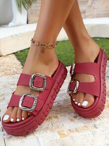 FZY 2025 Autumn New Women's Sandals, Casual And Fashionable Adjustable Strap Women's Flat Sandals, High-End Women's Outdoor Work Casual And Lightweight Sports Sandals, EVA One-Piece Thick-Soled Non-Slip Women's Slippers, A Must-Have For Girls At Home, A Must-Have Fashionable Slippers For Female College Students During The Back-To-School Season,Half-Heeled Beach Sandals, With Various Styles And Fashionable Designs, Suitable For Pairing With Home Colors Shoes, And The Must-Have Red Shoes For Halloween,EdgyElongate Shoe - 紅色 - 查看 2