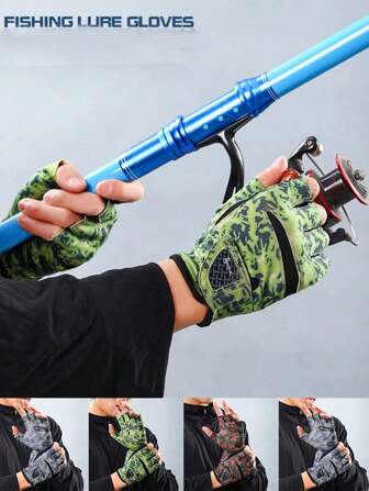 1 Pair Fingerless Fishing Lure Gloves, Unisex Outdoor Cycling Gloves