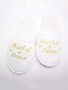 1 Pair Gold & Rose Red Letter Wedding Party Slippers Set, Closed -Toe Lightweight Soft Sole Toe Slides, Slip-On Shoes For Wedding Guests At Home, For Bride, Bridesmaids, Bride Squad & Bachelorettes, Wedding Favors, Wedding Party Supplies - Multicolor - View 8