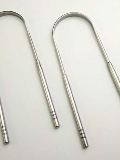 Limpador Raspador De Língua Em Aço Inox Curvado Boca Limpa  (A4-13)