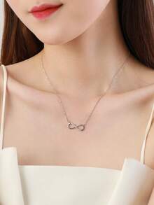 1件925纯银无限符号心形吊坠项链，女士款，镶嵌璀璨透明立方氧化锆，精致珠宝 - 銀色 - 查看 2