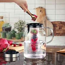 Glass Water Pitcher Fruit Infuser Pitcher With Removable Lid High Heat Resistance Infusion Carafe For Hot Cold Water FlavorInfused Beverage And Iced Tea 2 Qt - Clear - View 3