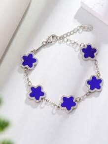 1pc Colorful Shell Inlaid Clover Charm Flower Chain Bracelet, Fashionable & Elegant For Women & Girls