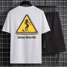 Slippery When Wet Sign With Woman Cartoon Figure 220g Wo's Cotton T-Shirt, Thick And Soft Round Neck T-Shirt, Wo's Patterned Short Sved T-Shirt, Aesthetic Retro Style Casual Top Suitable For Girls And Wo, Loose Summer Fashion T-Shirt Suitable For Travel, Daily Street Wear, Work Or Relaxation - White - View 1
