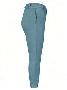 Plus Size Women's Casual Fashionable Daily Comfortable Commute Vacation Street Slim Fit Solid Color Pants - Dusty Blue - View 5