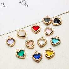 5/10 件 DIY 复古吊坠配件 8 毫米铜边玻璃水晶心形饰物适用于耳环、项链