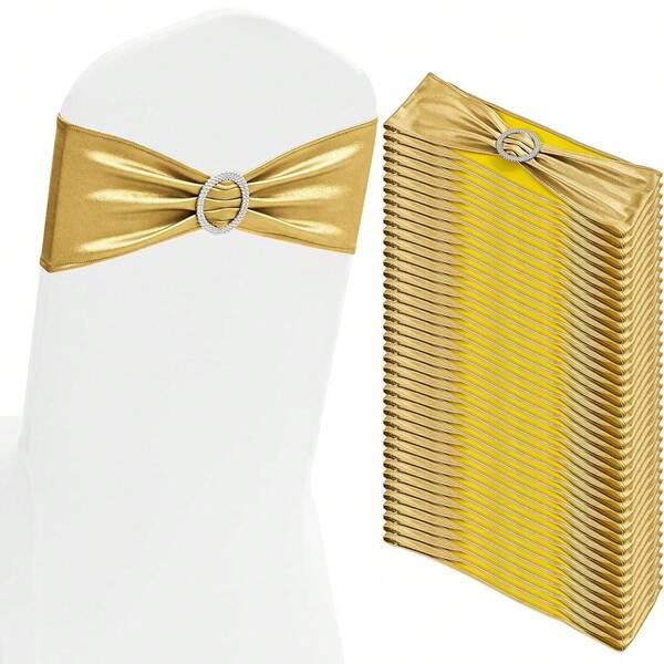 100PCS Premium Stretch Chair Cover Band With Buckle Slider Universal Elastic Chair Ties For Wedding Party Ceremony Reception Banquet Decoration (Metallic Gold)