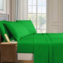 Elegant Comfort, Softest, Coziest 6-Piece Sheet Sets! 1500 Hotel Quality Luxurious Wrinkle Resistant Damask Stripe Bed Sheet Set, Black - Bedding 2025 - Emerald Green - 查看 8