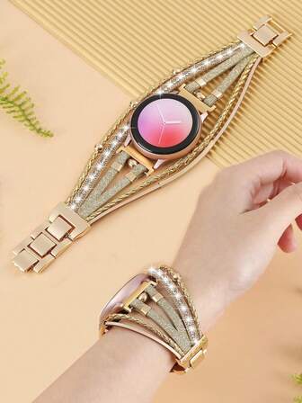 1pc Fashion Layered Faux Leather Watch Band Strap Compatible With Samsung Galaxy Watch/Garmin/Amazfit Smart Watches, Fits 20mm/22mm Lug Width, Adjustable Metal Buckle (Band Only)