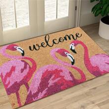 1PC Custom Text Flamingo Welcome Doormat – Eye-Catching Pink Flamingo Trio With Elegant Script Adds Tropical Charm To Your Entryway – Ideal For Home, Patio, Or Office – Great Gift For Summer, Housewarming, Birthdays, Or Mother's Day Decor.