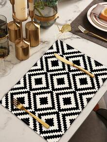 1 件黑白几何图案印花桌旗，4/6/8 件几何印花餐垫，适合节日、派对、生日、晚宴、厨房和餐厅餐桌装饰，多功能家居和房间装饰 - 黑與白 - 查看 6