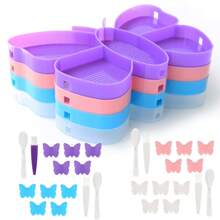 4 colores 6 bandejas de clasificación con rejilla en forma de mariposa y tope, plato apilable para almacenar cuentas de pintura de diamantes, accesorios y herramientas de pintura de diamantes DIY, el mejor regalo para amantes de la pintura de diamantes