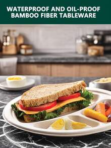 100% Bamboo Fiber 3-Compartment Disposable Plates, Available In 9"/7"/9", Sturdy And Durable, Microwave , Natural Unbleached Brown Color, PFAS-Free, Water And Oil Resistant Bamboo Fiber Disposable Plates - Beige - View 6