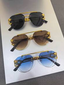 Ochelari de soare cu ramă mare și rază dublă, ochelari de soare casual fără ramă, ochelari de soare aviator personalizați, potriviți pentru bărbați și femei, potriviți pentru sporturi în aer liber, petreceri și vacanțe, călătorii, condus autonom, pescuit, ciclism, recuzită decorativă pentru fotografie, ochelarii sunt disponibili în mai multe culori (ochelari de soare negri, ochelari de soare gri, ochelari de soare albaștri, ochelari de soare verzi, ochelari de soare maro, ochelari transparenți). - Negru - Vizualizare 19