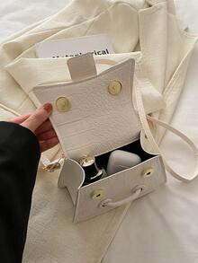 1件复古撞色印花手提包，复古翻盖手提包，女士迷你手提包和钱包 - 白色 - 查看 11