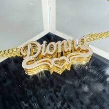 Individuell gefertigter glänzender zweischichtiger Namensketten- und Ohrringset, personalisierte Boho-Stil Bambusknotenohrringe, mattierte Edelstahl-Buchstaben-Herzform-3D-Paar-Halskette, Muttertagsgeschenk, bleibendes Geschenk für sie