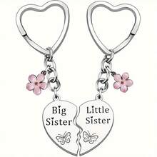 2pcs/Set Big Sis & Lil Sis Love Theme Keychain Set - 2 Stainless Steel, Perfect Sister Birthday And Christmas Gift, Matching Keychains