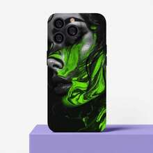 The Phone Case Features A Swirling Abstract Design With Neon Green And Black Colors. Phone Case For Apple  16 15 14 13 12 11 Mini Plus Pro Max Gifts For Friends, Couples, Family - Black - View 1