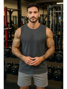 Men's Sports Tank Top, Breathable And Lightweight Moisture-Wicking, Casual And Fitness Sports T-Shirt - 灰色 - 查看 1