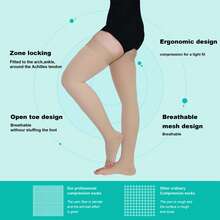 1双黑色加大码压缩袜，二级不透明肤色压缩袜，男女通用，肤色露趾，男士运动袜，女士多功能过膝袜，硅胶固定，腿部和膝盖支撑，Y2K风格，舒适