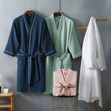 1pc Waffle Bathrobe, Unisex Adult Kimono Style Robe, Spring/Summer, Suitable For Homestay/Hotels, Absorbent & Quick Drying, Loose Fit, White/Pink/Green/Navy Back To School - Dusty Pink - View 5