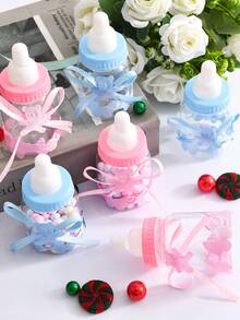 Conjunto de regalo de bautizo para bebé de 12/24 piezas - Botella mini de plástico transparente con lazo rosa, botella de caramelo elíptica libre de PVC, adecuado para decoración de fiesta de recién nacido, obsequio a los invitados y compatibilidad con postres - Multicolor - Ver 4