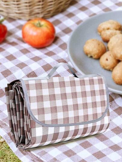 1 件咖啡白格子野餐户外毯，防水可折叠毯，加厚超大格子野餐垫，适合春季旅行、户外、海滩、露营草坪公园、婚礼登记配件、情侣礼物。（2 种尺寸可供选择）