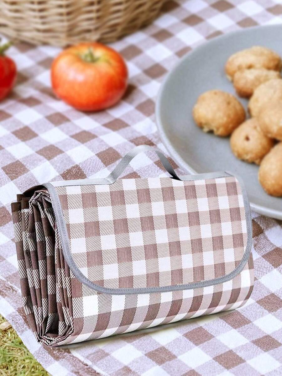 1 件咖啡白格子野餐户外毯，防水可折叠毯，加厚超大格子野餐垫，适合春季旅行、户外、海滩、露营草坪公园、婚礼登记配件、情侣礼物。（2 种尺寸可供选择）